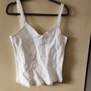 Eileen Fisher White Linen-Blend Cami with Wide Straps 100% Linen
